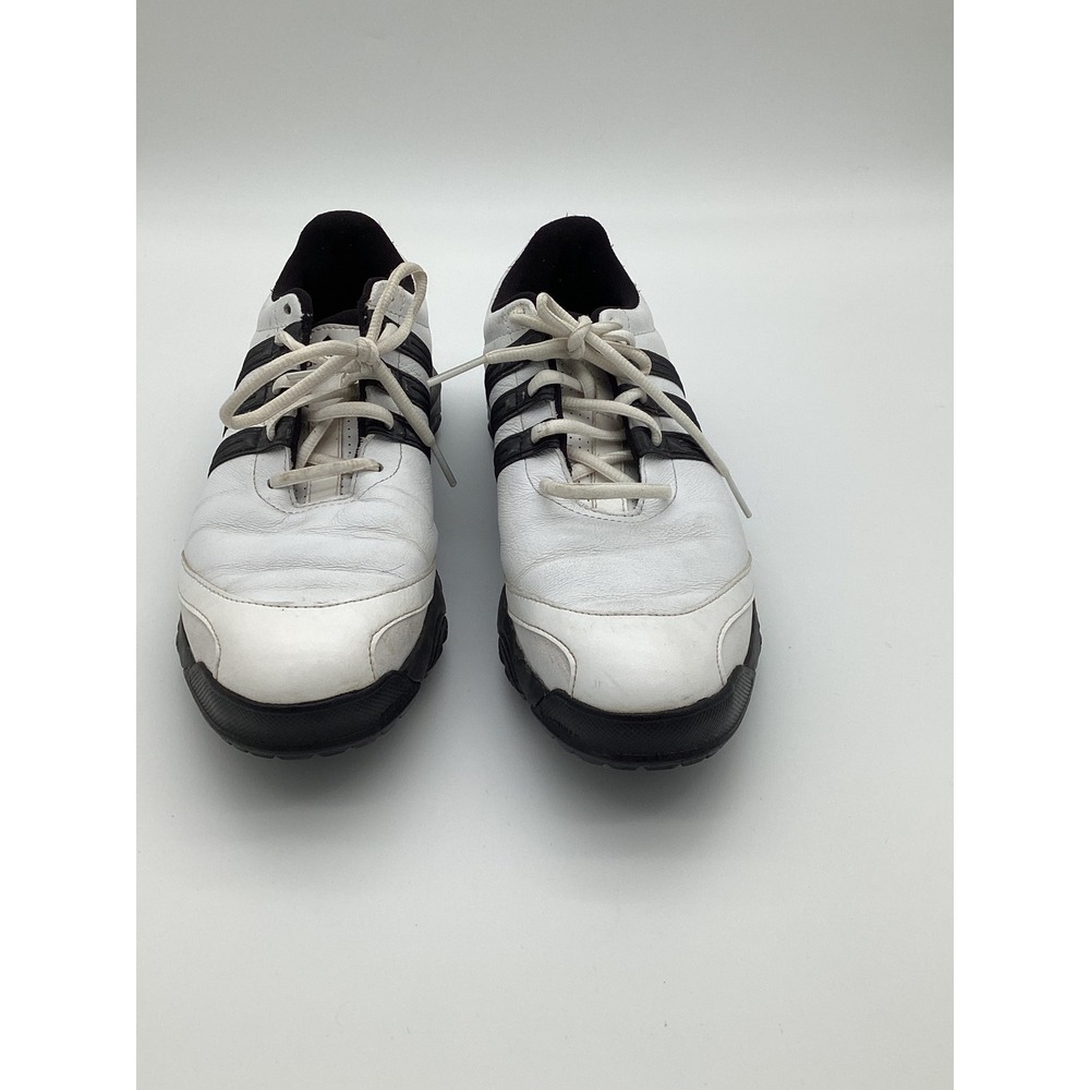Adidas Size 9 White Black Golf Shoes Cleated Adiwear Stripes Athletic Sporty Men